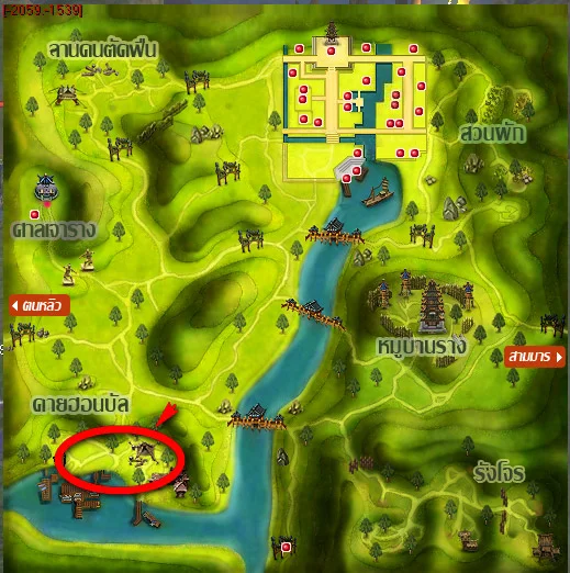 แผนที่จุดฟาร์ม ฮอนบัล (บริเวณล่างซ้ายของแผนที่) จาก PlayPark